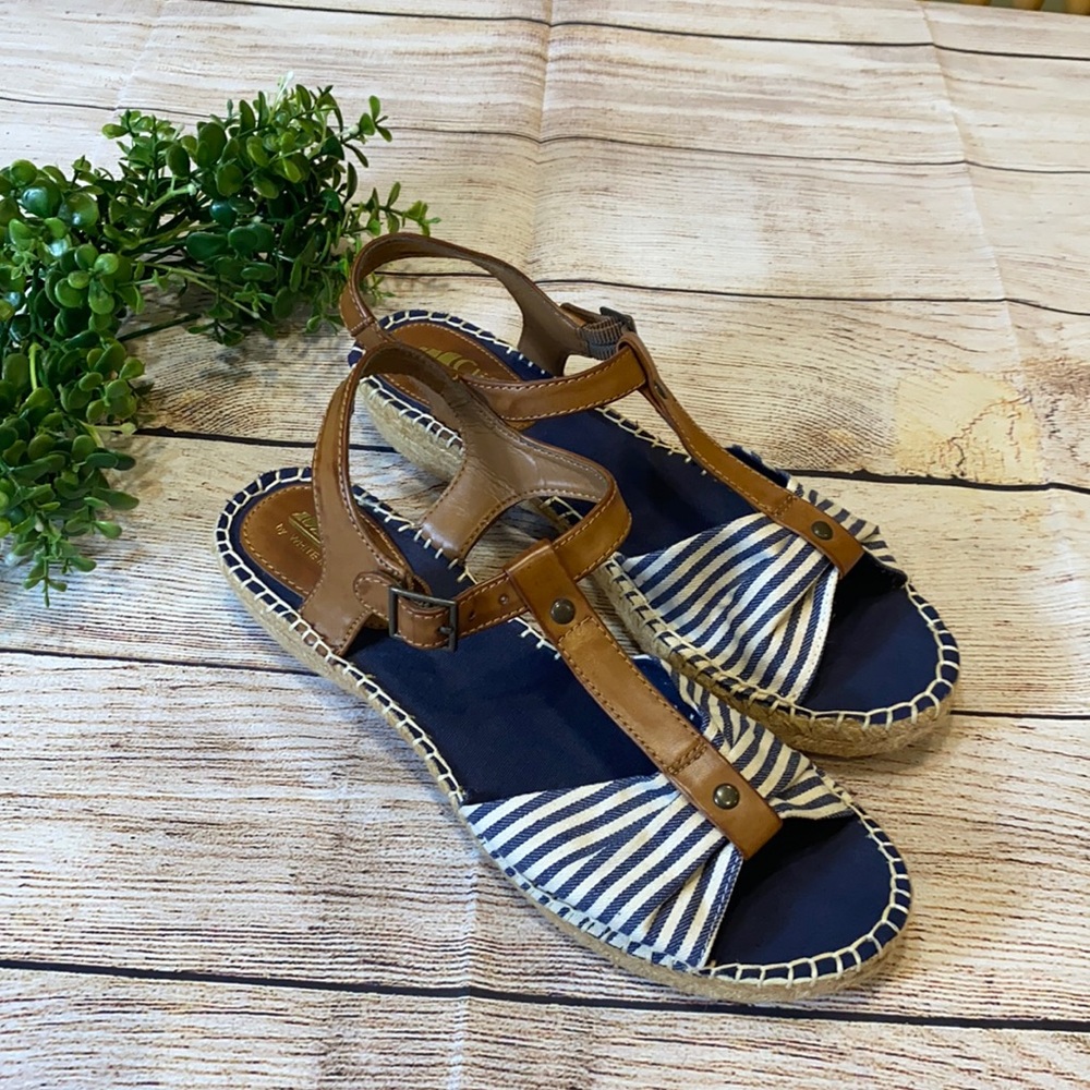 Nautical Striped T strap Espadrille Sandals
